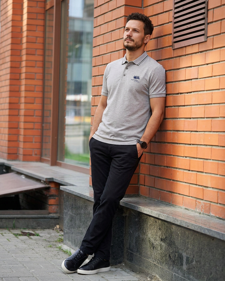 Embroidered Polo Shirt with Contrast Trim